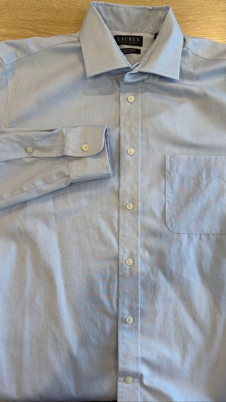 Lauren Ralph Lauren Black Label Light Blue Stretch Fabric Regular Fit Collared B
